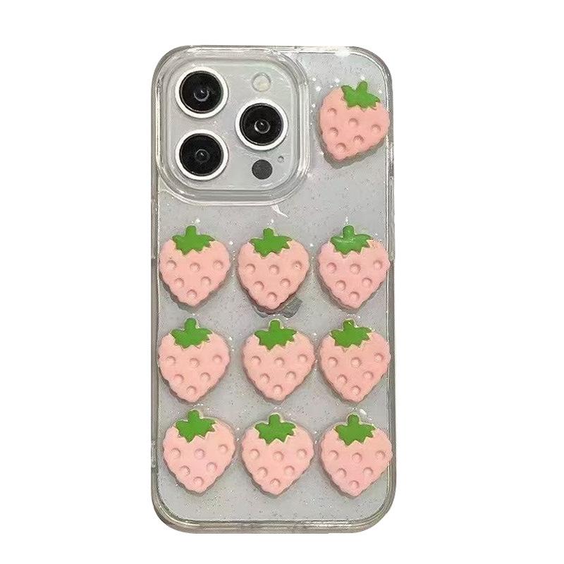 Трехмерный прозрачный чехол для мобильного телефона с клубникой для Iphone15Promax, блестящий, Apple 16, розовый, сердце девушки 17