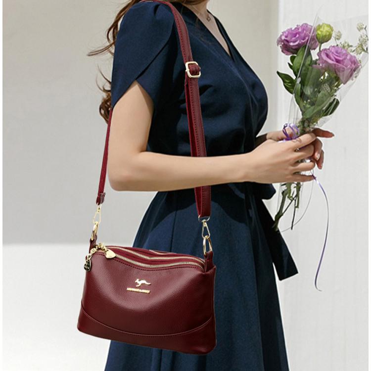 Сумка для мамы среднего возраста, модная сумка на одно плечо с тремя слоями мягкой многослойной женской сумки большой вместимости