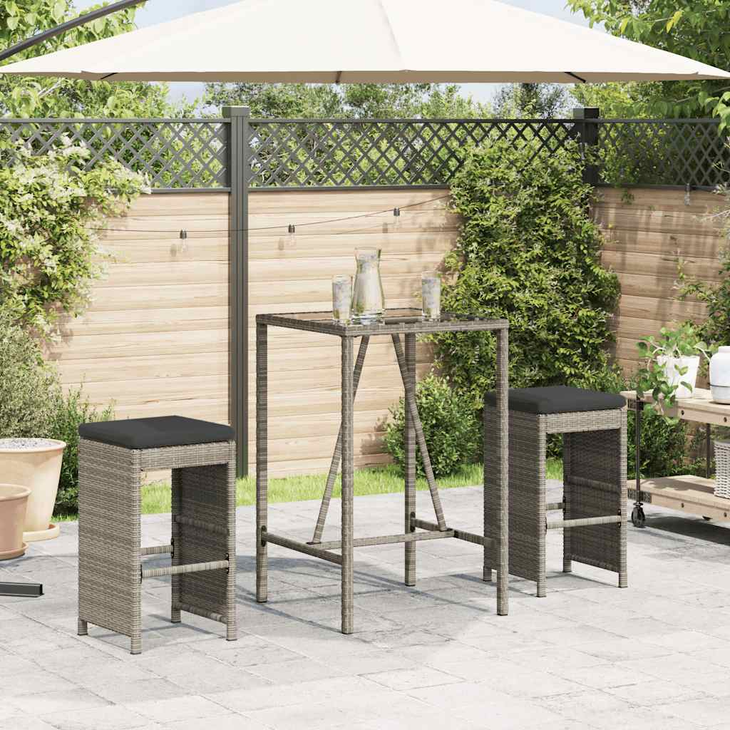 Garden Bar Stool with Cushions 2 pcs Grey Poly Rattan