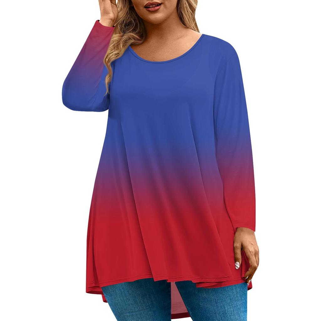 Women's Fashion Large Size Round Neck Long Sleeve Casual Print Loose Pullover Top