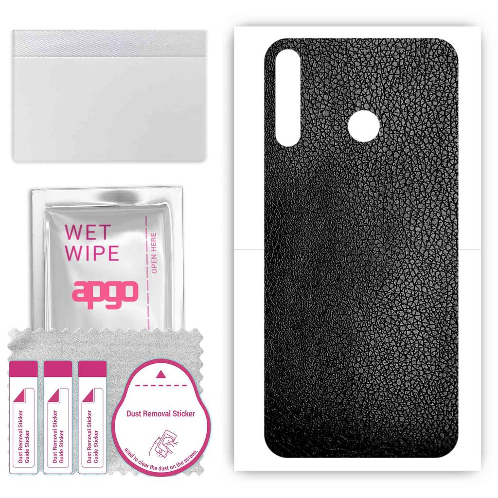 apgo Protective Skin Sticker for the back compatible with Tecno Camon 12, Wrap Film, Foil, Vinyl - Pattern Black Leather