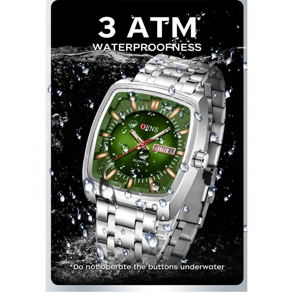 OFNS Квадратный механизм Водонепроницаемые мужские наручные часы Отображение даты и дня недели Мужские часы Роскошные кварцевые мужские часы