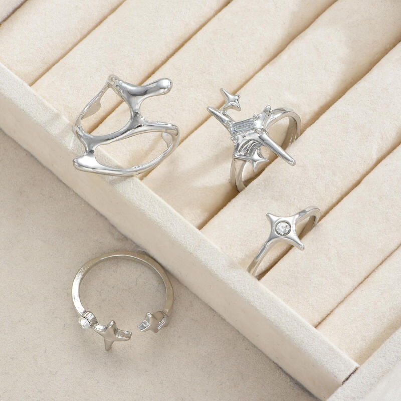 4Pcs/Set Gothic Irregular Geometric Starry Opening Rings for Women Men Fashion Personality Punk Rings Party Jewelry Accessories