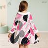 Girls Faux Fur Trim High Neck Long Sleeve Geometric Printed A Line Flared Dress