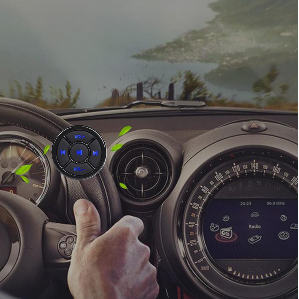 Car Wireless Bluetooth Media Button Remote Controller Car Steering Wheel Remote Control Motorcycle Bike Handlebar MP3 Music Play For IOS Android Phone