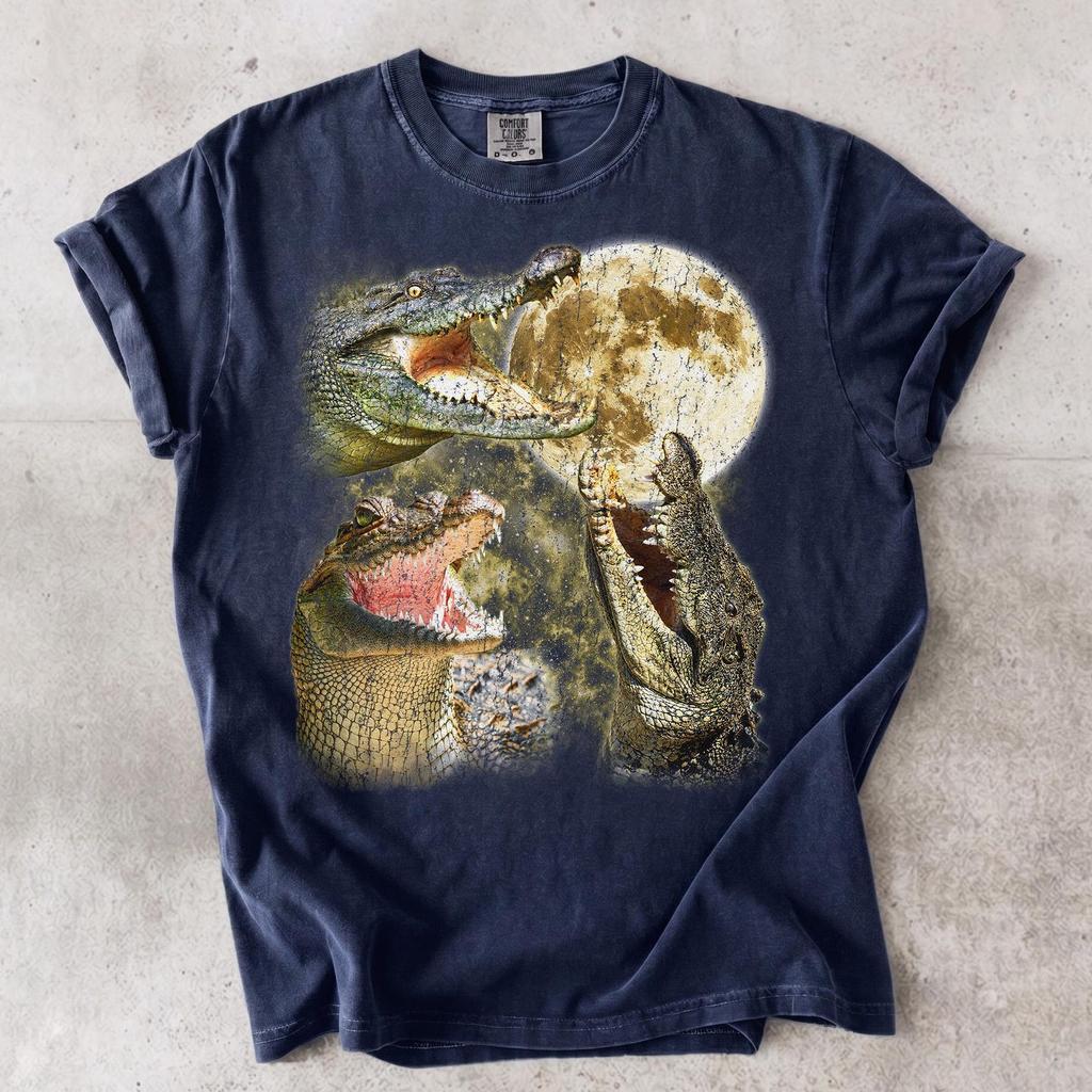 Crocodile Moon Shirt, Alligator Graphic Tee, Retro Animal T-Shirt, Reptile Lover Gift
