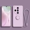 Лавандово-серый чехол из жидкого силикона для Samsung Galaxy с подставкой-кольцом и ремешком