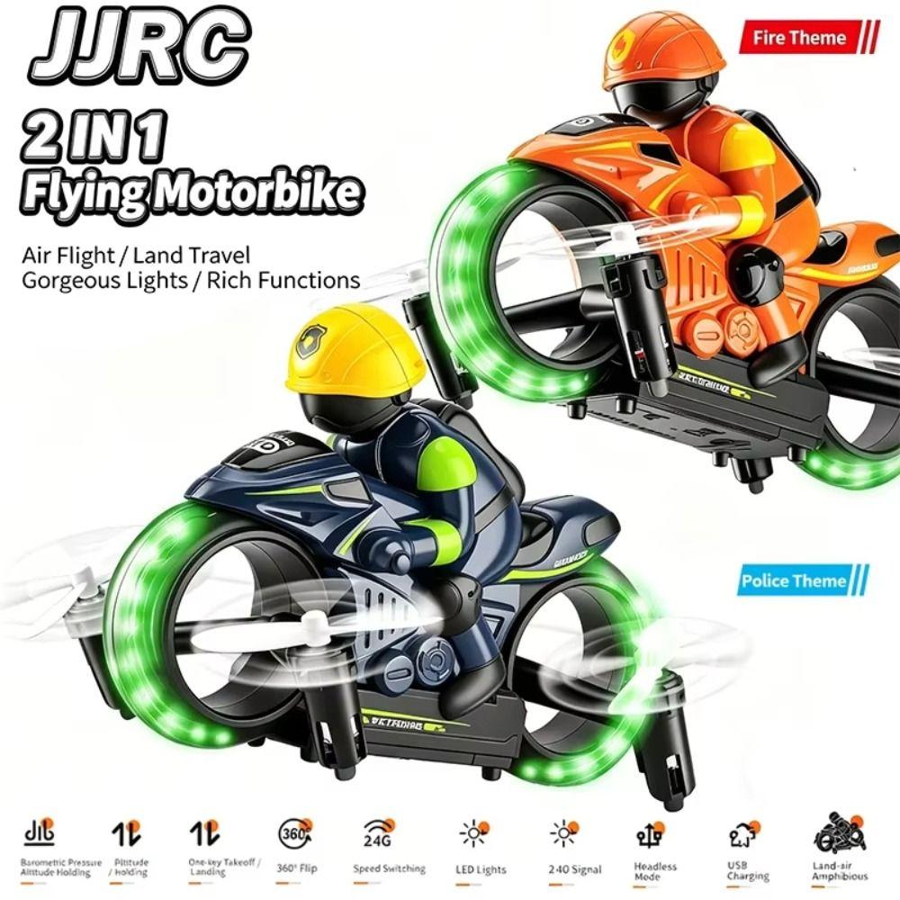 2.4G Remote Control RC Flying Motorcycle Night LED Lights Land Air Dual-Use Toy  Land Air Play