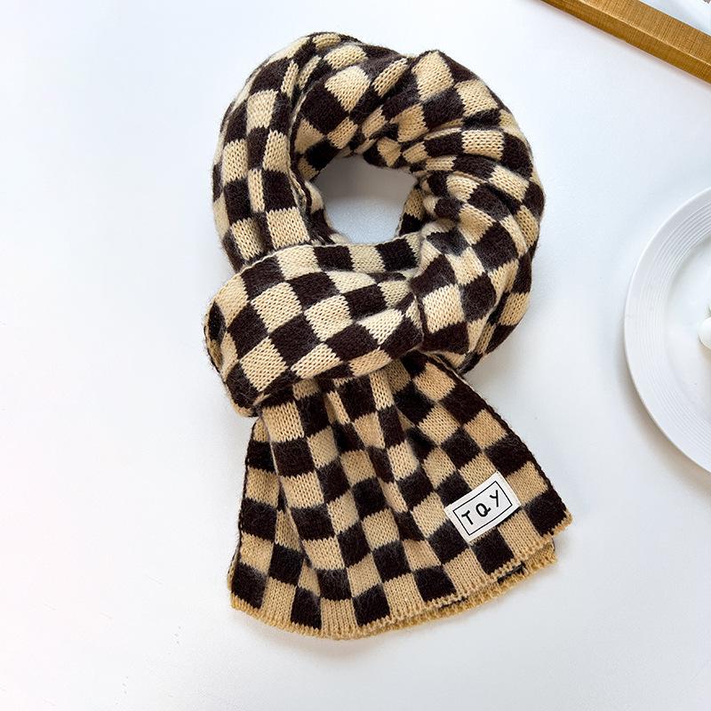 2024 Women's High-End Korean Blue Checkerboard Knit Scarf - Winter Warm Shawl