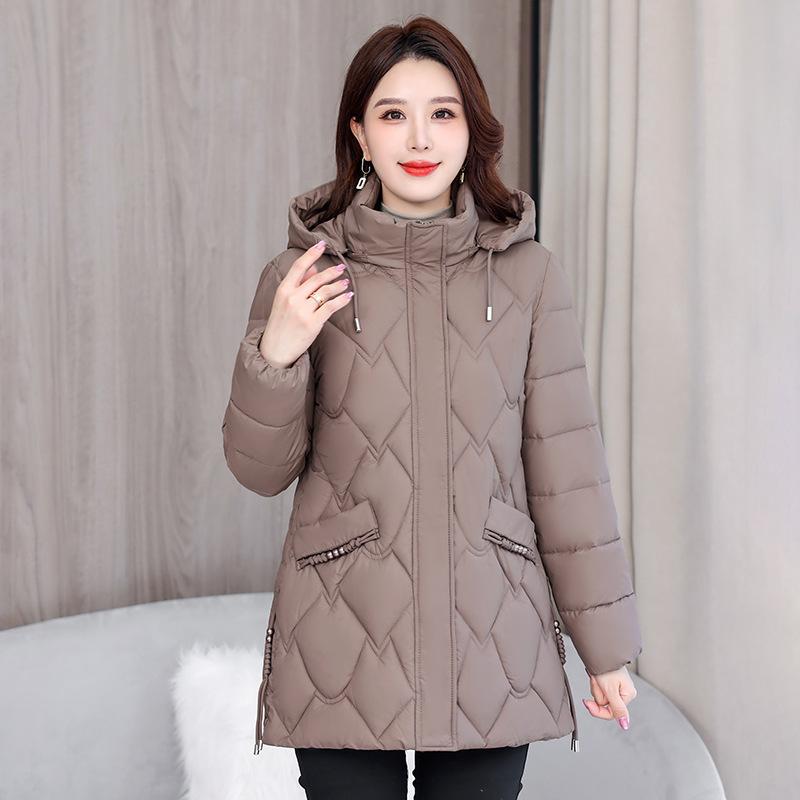 New hooded cotton clothes women's winter thickened warm medium and long diamond quilted slim down cotton clothes
