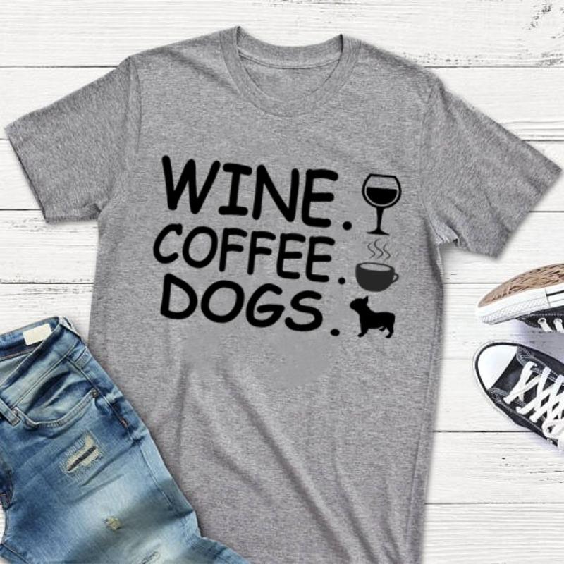 ZIMOXUAN Женская модная повседневная летняя хлопковая футболка, женские футболки с буквенным принтом и короткими рукавами, вино, кофе, собаки, графические футболки