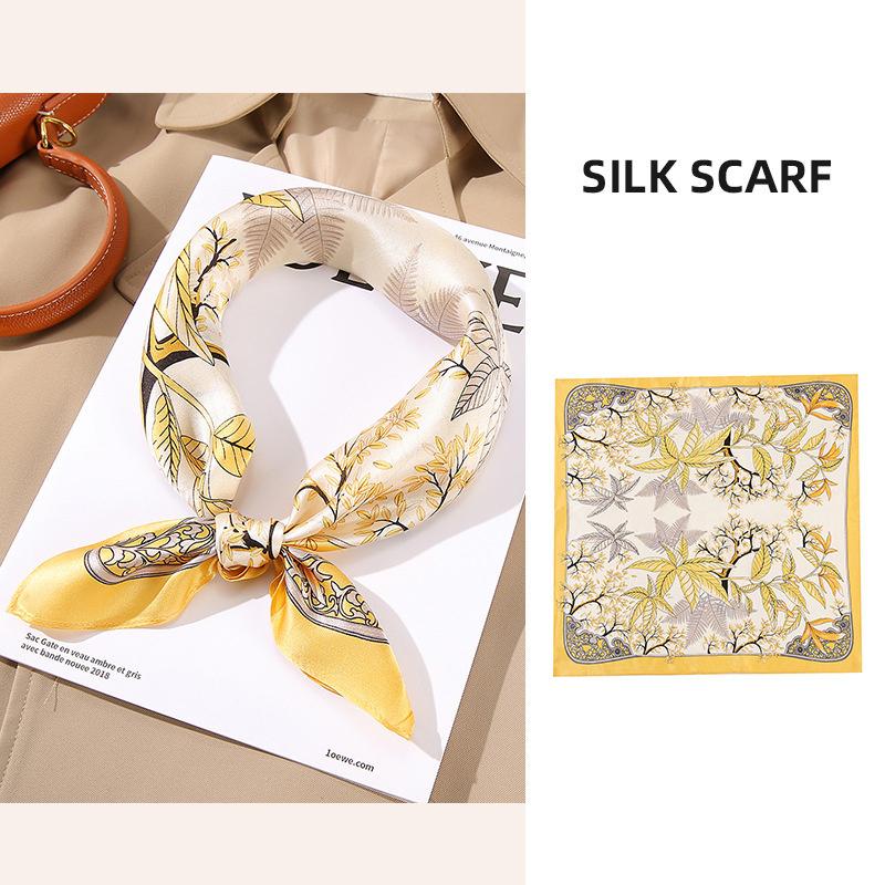 53x53cm 100% Mulberry Silk Scarf Luxury Square Hair Bandana Elegant Head Wrap Neckerchief Sunscreen Shawl for Women