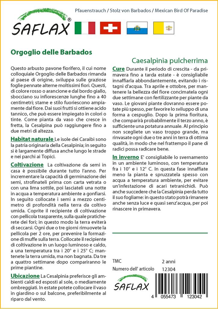 SAFLAX Mexican Bird Of Paradise - 10 семян - Caesalpinia pulcherrima