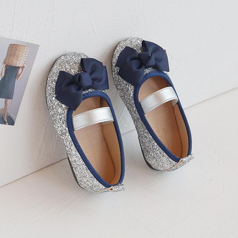 Toddlers Girls Shoes Glitter Leather Flats For Little Kids Children's Dress Shoes Bow-knot Princess Sweet Loafers Soft For Dance