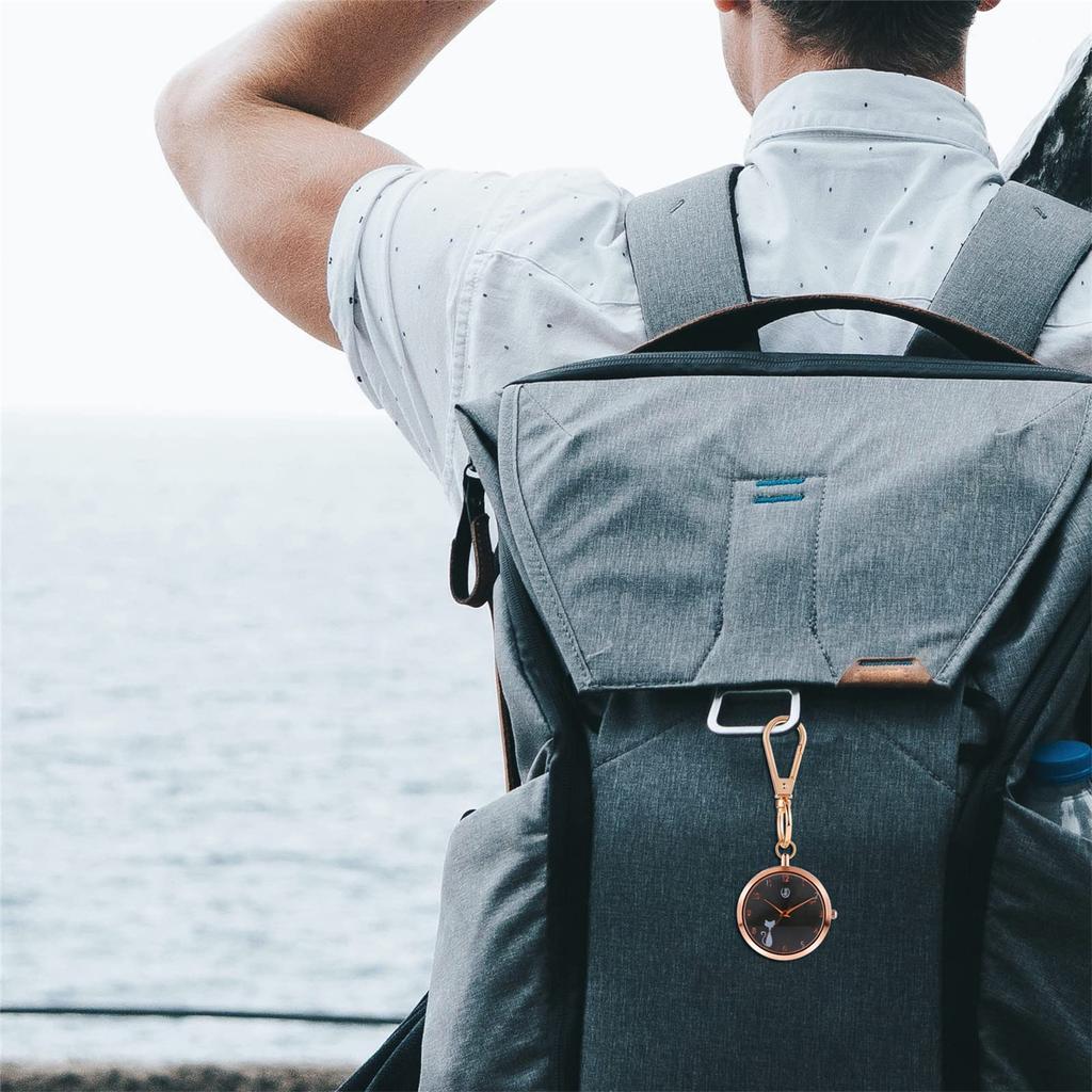 Clip Watch Pocket Watch Ladies Analog Cat Nurse Watch Waterproof Keychain Watch Rose Gold Fashion Accessory