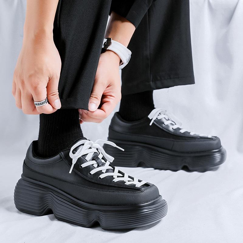 Мужская модная обувь на платформе в корейском стиле, оксфорды на шнуровке, обувь с квадратным носком, оригинальные кожаные кроссовки, дизайнерская трендовая обувь