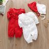 Newborn Infant Baby Girls Solid Ruffles Lace Romper Jumpsuit+Hat Outfits Sets