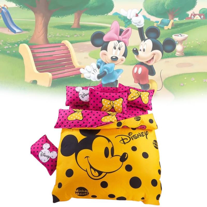Mickey Mouse Kids Bedding Set With Long Staple Cotton Four Piece For Nursery And Toddler Room