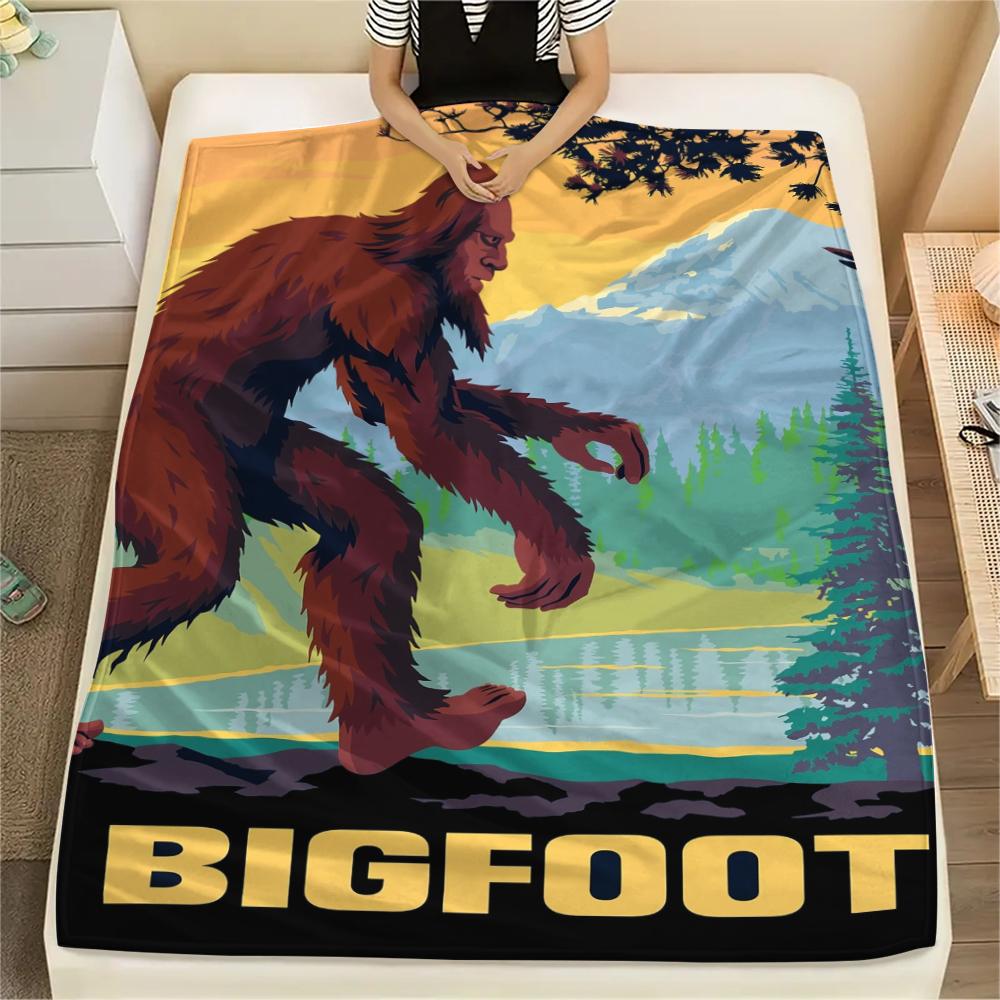 Bigfoot pattern Flannel Blanket, High quality Comfortable for All Seasons, Home Decor, Warmth and Comfort, Perfect for Gifts.