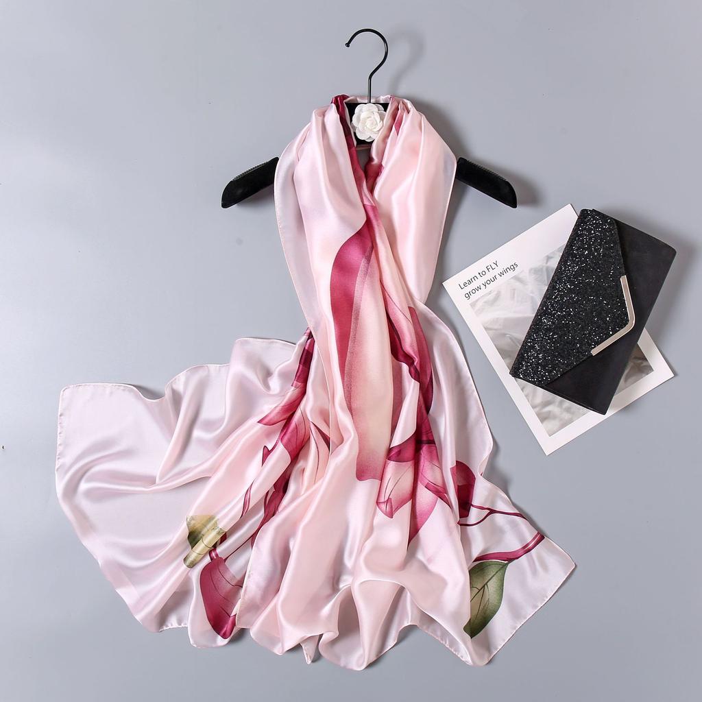Spring and Summer New Four-leaf Clover Flowers Flowers Women Sunscreen Silk Scarf Long Shawl Seaside Holiday Sunshade Scarf