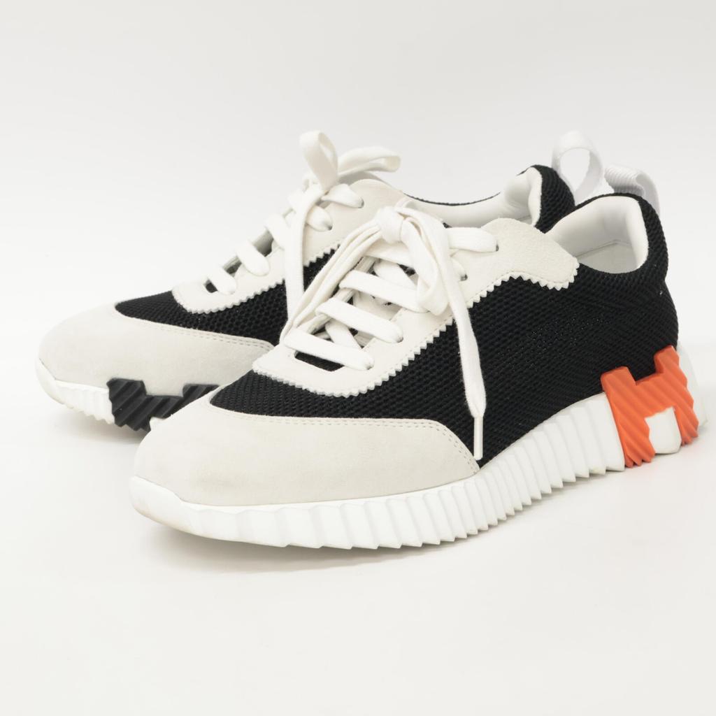 Hermes [Excellent Condition] H221177Z Bouncing Air Mesh X Ghost Skin Suede with H Logo Shoes 37 Noir / BlancUsed