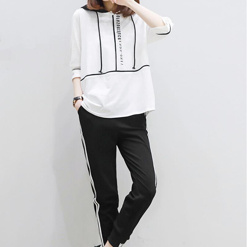 2шт спортивный костюм с длинным рукавом повседневный свободный пуловер полосатые брюки набор спортивной одежды