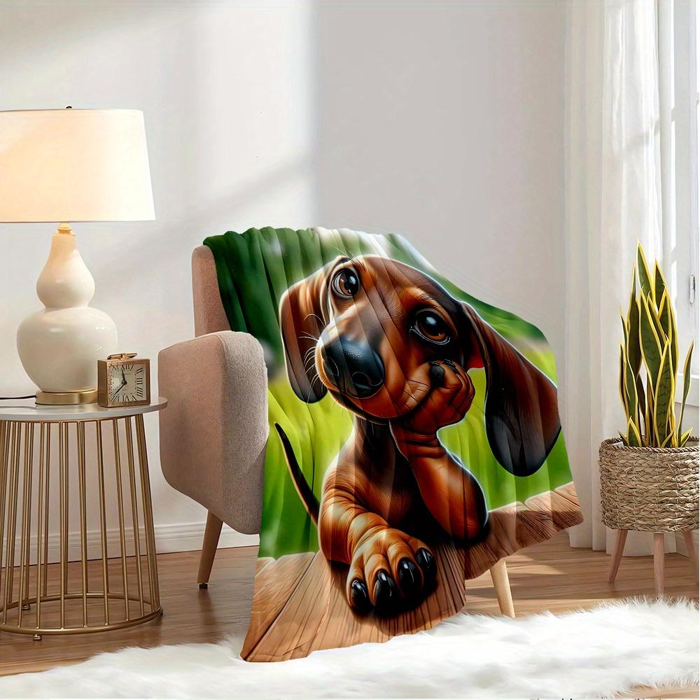 For Dachshund,Cute,Outdoor-Themed Flannel Blanket, Glam Style, Digital Print, All-Season Comfort, Tear-Resistant, Knitted Craftsmanship, Pol