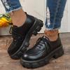 Fashion Comemore Thick Bottom British Style Leather Shoes Women 2025 Autumn New Loafers Round Head Lace Up Casual Black Platform Pumps