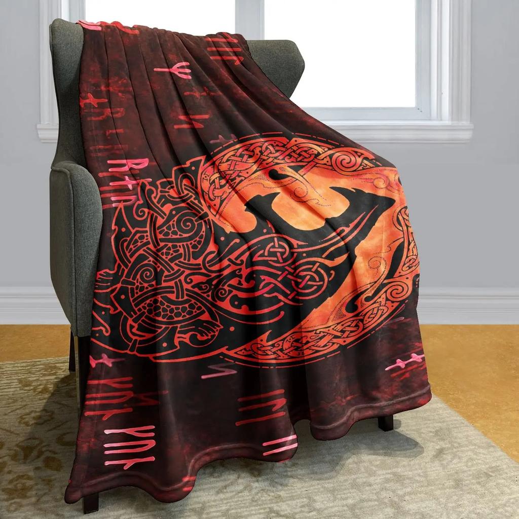 Norse Mythology Viking Blanket Odin Rune Nordic Decorative Flannel Blanket