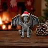 Detailed Dragon Ornament Santa Hat Figurine Ornament, Retro Resin Christmas Ornaments Decoration, Distressed Statue for Desktop Tree Decor Fantasy