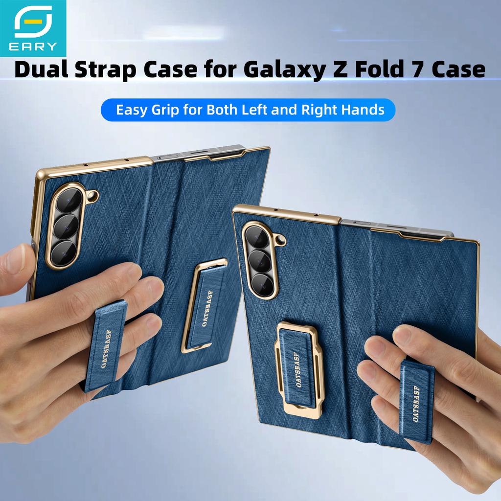 Чехол-книжка Eary для телефона Samsung Galaxy Z Fold 7 с подставкой 360° и двойным магнитным ремешком-браслетом, кожаная полная защита, противоударный корпус