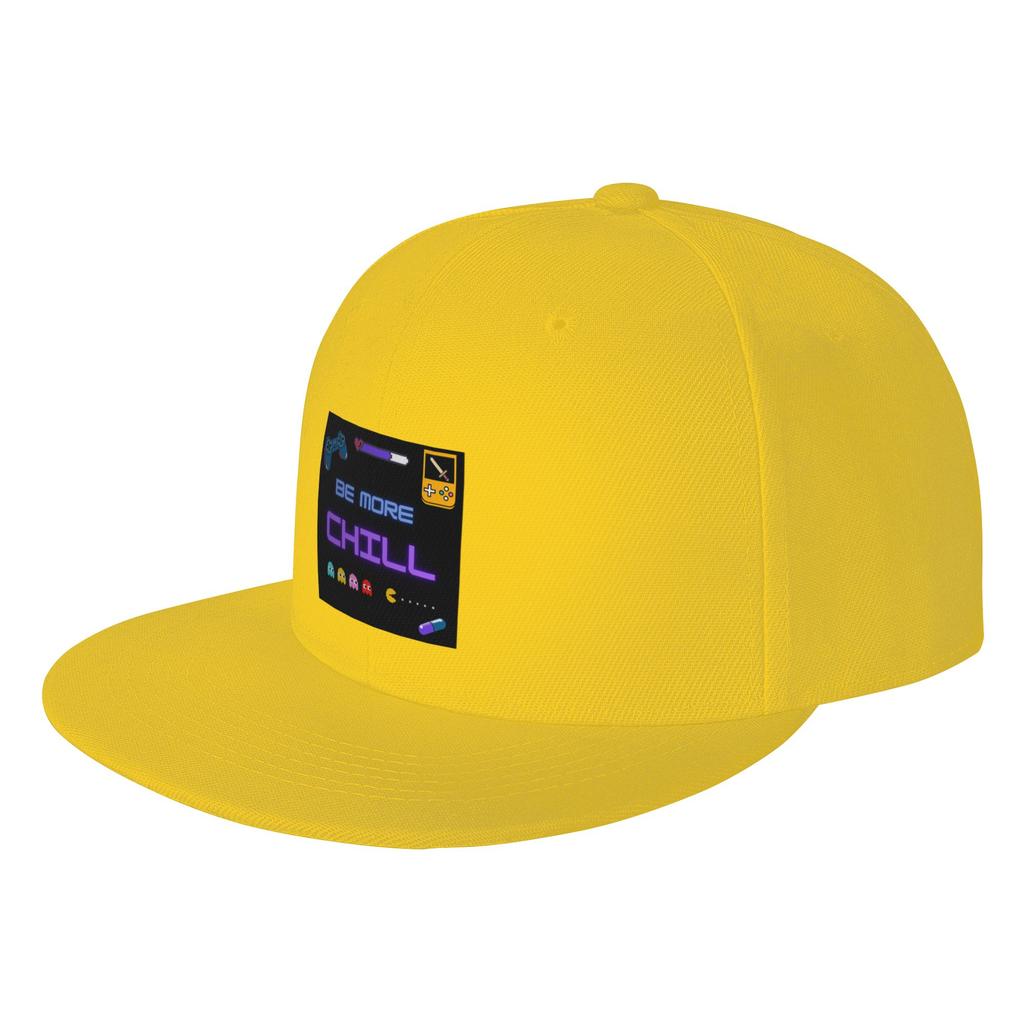 Fashion Be more chill logo with retro games Flat Brim Sun Hat WearResistant And Durable Cap Unisex