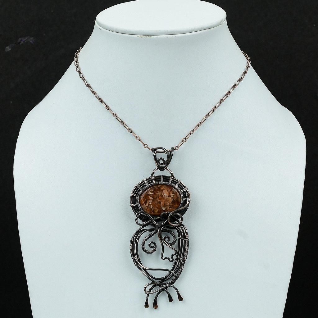 Подвеска Sunstone, медная проволочная обертка, ювелирное изделие, подвеска из драгоценного камня, сказочная подвеска Sunstone, ювелирное изделие ручной работы из меди, проволочная обертка, подвеска для подарка