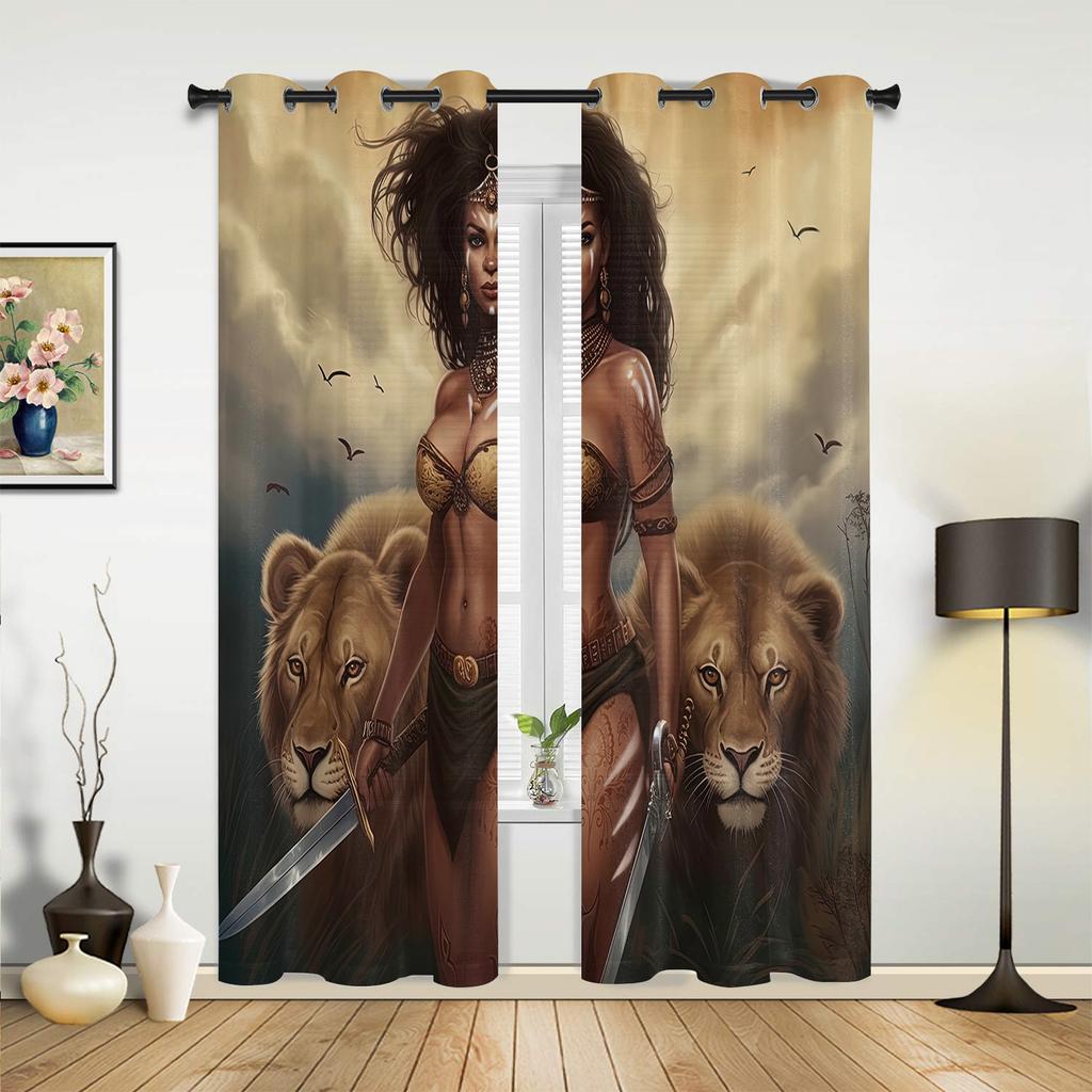 Ethnic Style African Women Black Women Curtains for Bedroom Living Room Drapes Kitchen Children's Room Window Curtain Home Decor