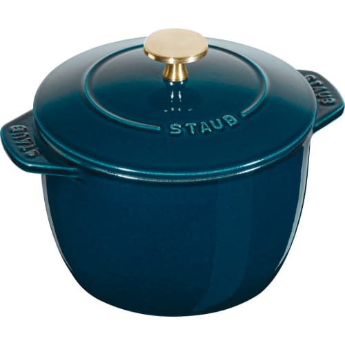 Staub "La Cocotte de GOHAN La Mer M 16cm with Brass Knob" Rice Cooker, 2-Cup Capacity, Cast Iron Enamel Pot, Induction Compatible, Rice Cooker [Serial