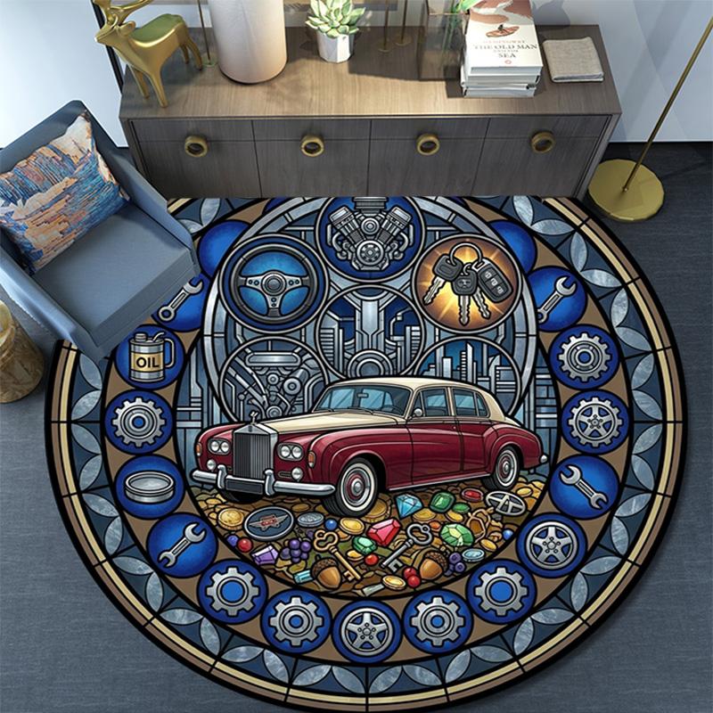 Automotive Glass Art Round Area Rug Under Office Chairs Bedroom Living Room Home Decor