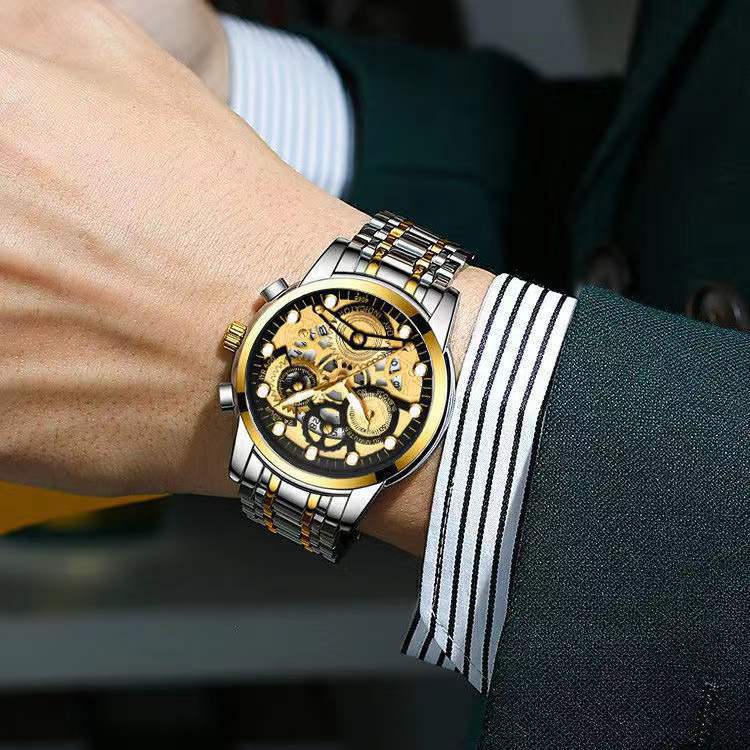 Men's Skeleton Automatic Waterproof Watch with Luminous Quartz Movement