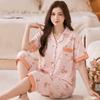 ins peach pajamas women's summer new imitation cotton short-sleeved cropped pants middle-aged mother's loungewear