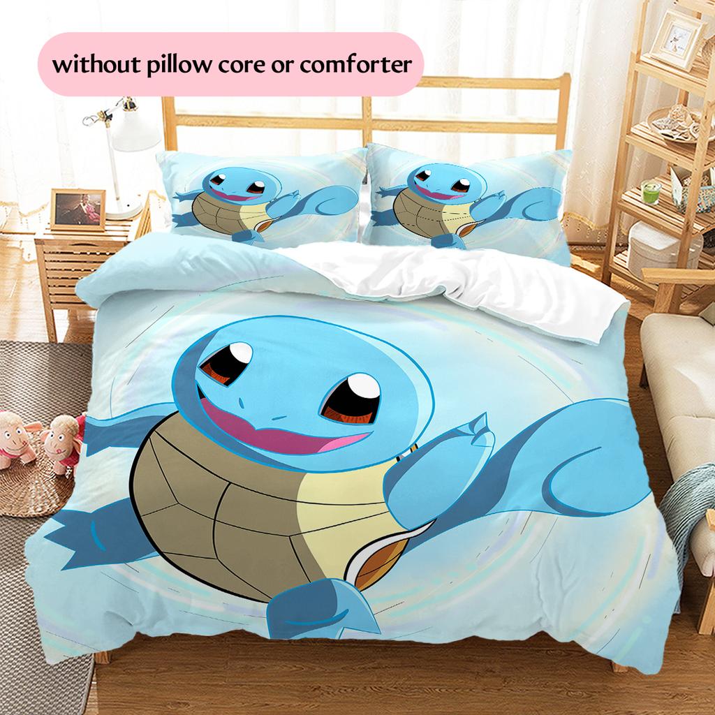 Squirtle Cartoon Pattern Bedding Home Decoration Birthday Gift (1 * duvet cover + 2 * pillowcase, without core)