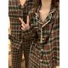 Plaid Couple Pajamas Autumn and Winter Retro Brushed Pure Cotton One Man One Women Homewear Set Outer Wear