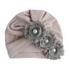 Summer Cute Baby Girl Hat Comfortable Breathable Solid Color With Flower Pearl Candy Color Turban Elastic Cap