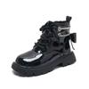 2024 Four Seasons Kids Girls Boots PU Leather Waterproof Plush Kids Snow Boots Fashion Children Shoes Non-Slip Shoes Back Bow