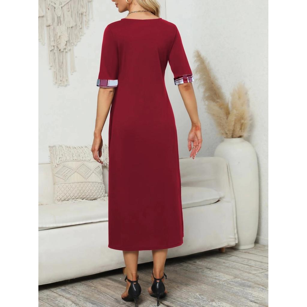 Женское винтажное длинное платье больших размеров со средним рукавом и круглым вырезом с принтом