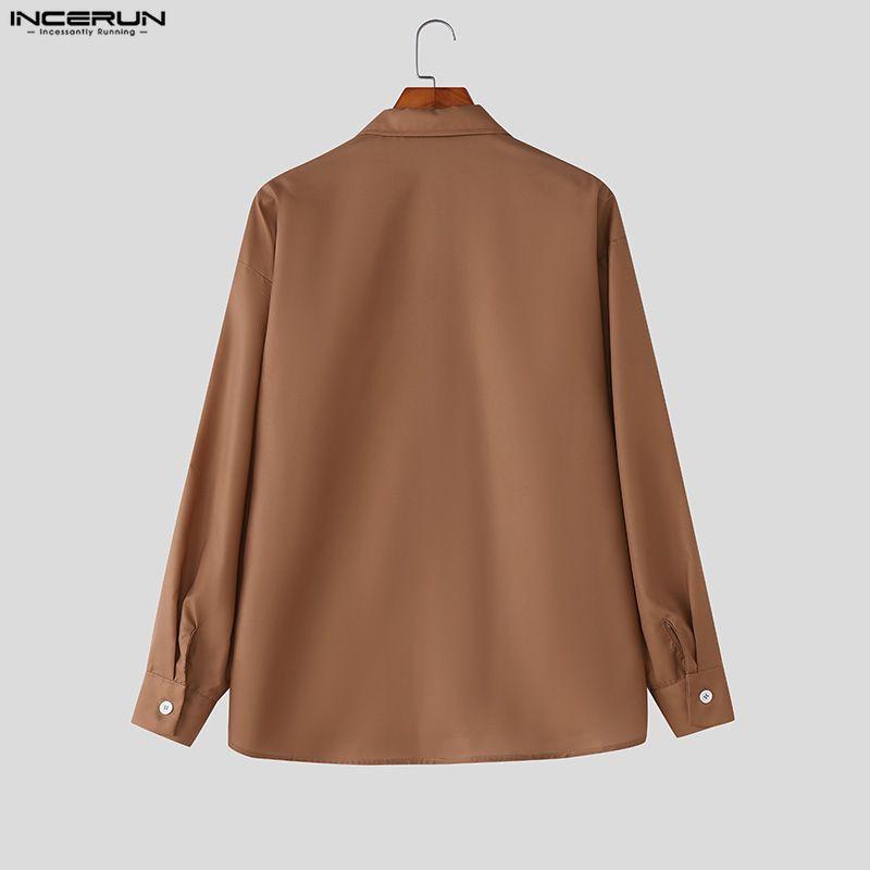 INCERUN Мужские рубашки оверсайз с лацканами, длинным рукавом, полосатым принтом, на пуговицах, повседневные