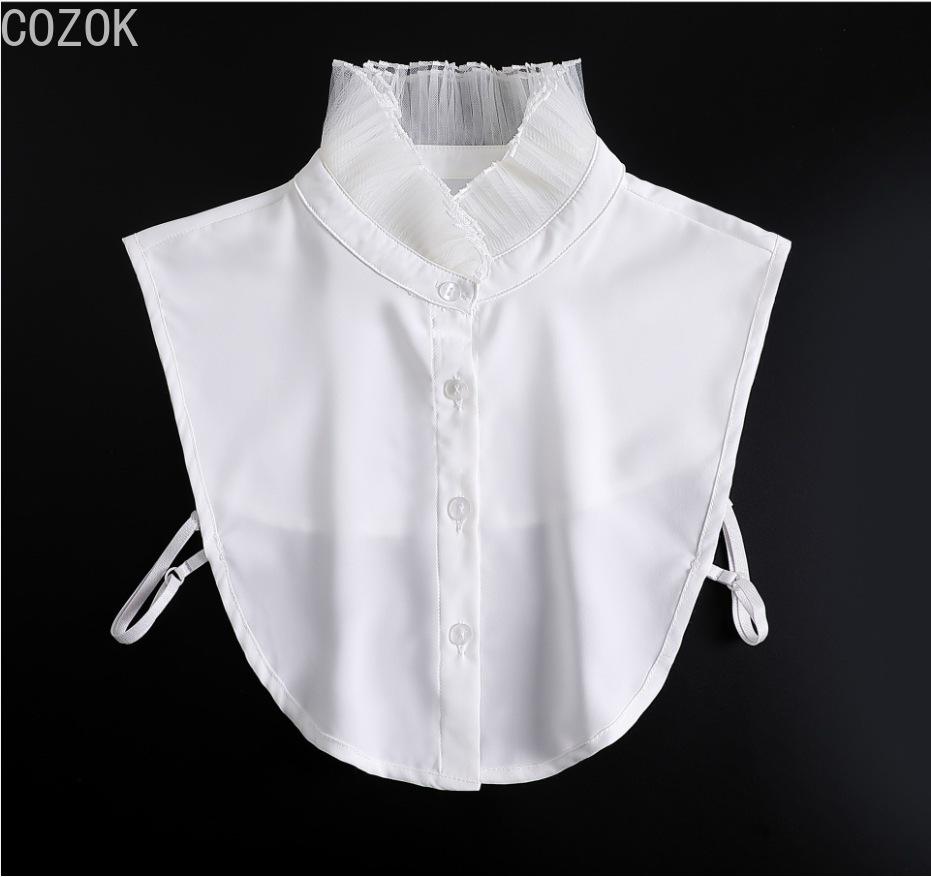 Women's Solid Colour Black White Vertical Small Flip Collar Versatile Shirt Jumper Jumper Fashion Lace False Collar Four Seasons