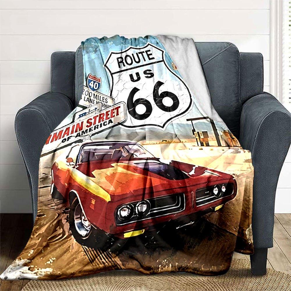 1pc Route 66 4 Blanket Soft Warm Throw for Home, Office, Travel All Season Cozy Bedding Gift, Office Cozy Accessory