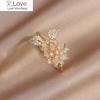 Новый дизайн модные ювелирные изделия 14K настоящее позолоченное изысканное листовидное кольцо с цветком циркония элегантное женское повседневное открывающееся регулируемое кольцо