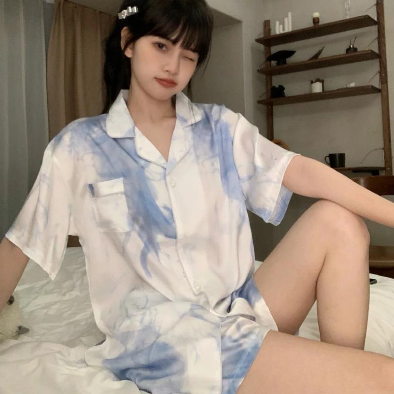 Корейские Ins свежие литературные художественные принты женские пижамы французская романтическая эстетика цветная пижама новые летние домашние гостиные