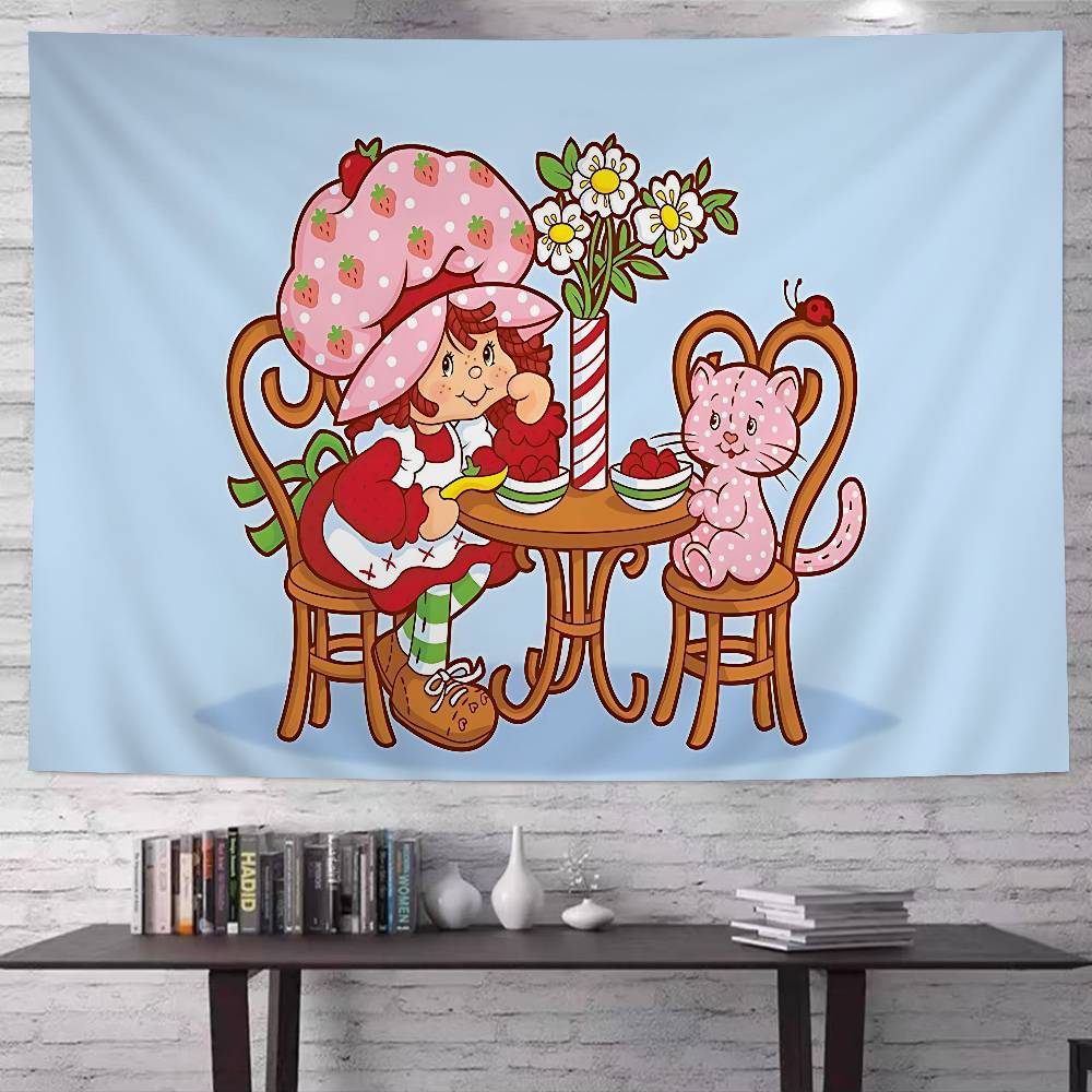 SStrawberryshortcake Girl Anime Tapestry Hanging Tarot Hippie Wall Rugs Dorm Wall Hanging Sheets