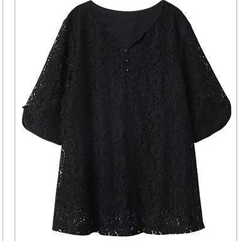 Ladies V-neck Blouse Oversize Blouse Lace Chiffon Summer Short-sleeved Blouse for Women